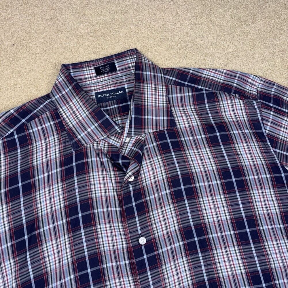 Peter Millar Button Down Shirt Men’s Size XL Blue Red Plaid Casual Preppy